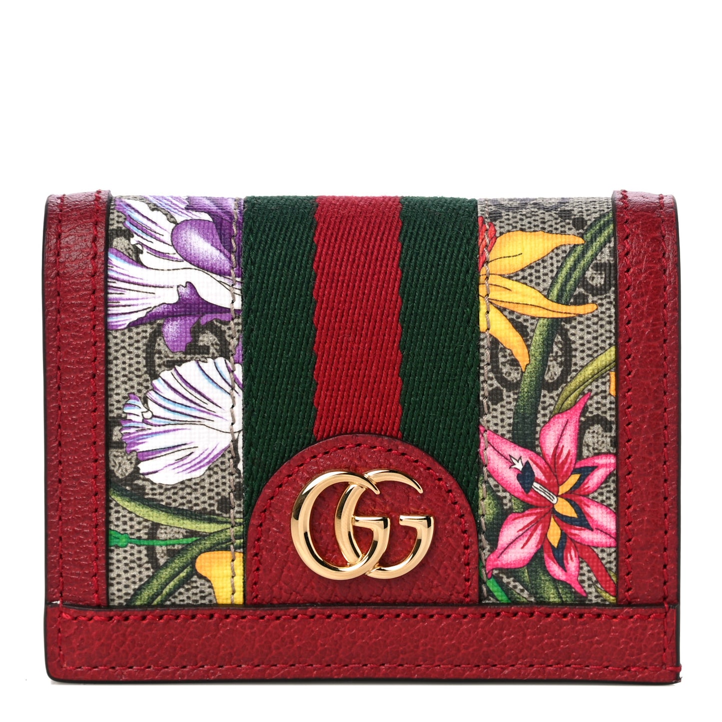 GG Supreme Monogram Flora Web Ophidia Card Case Red