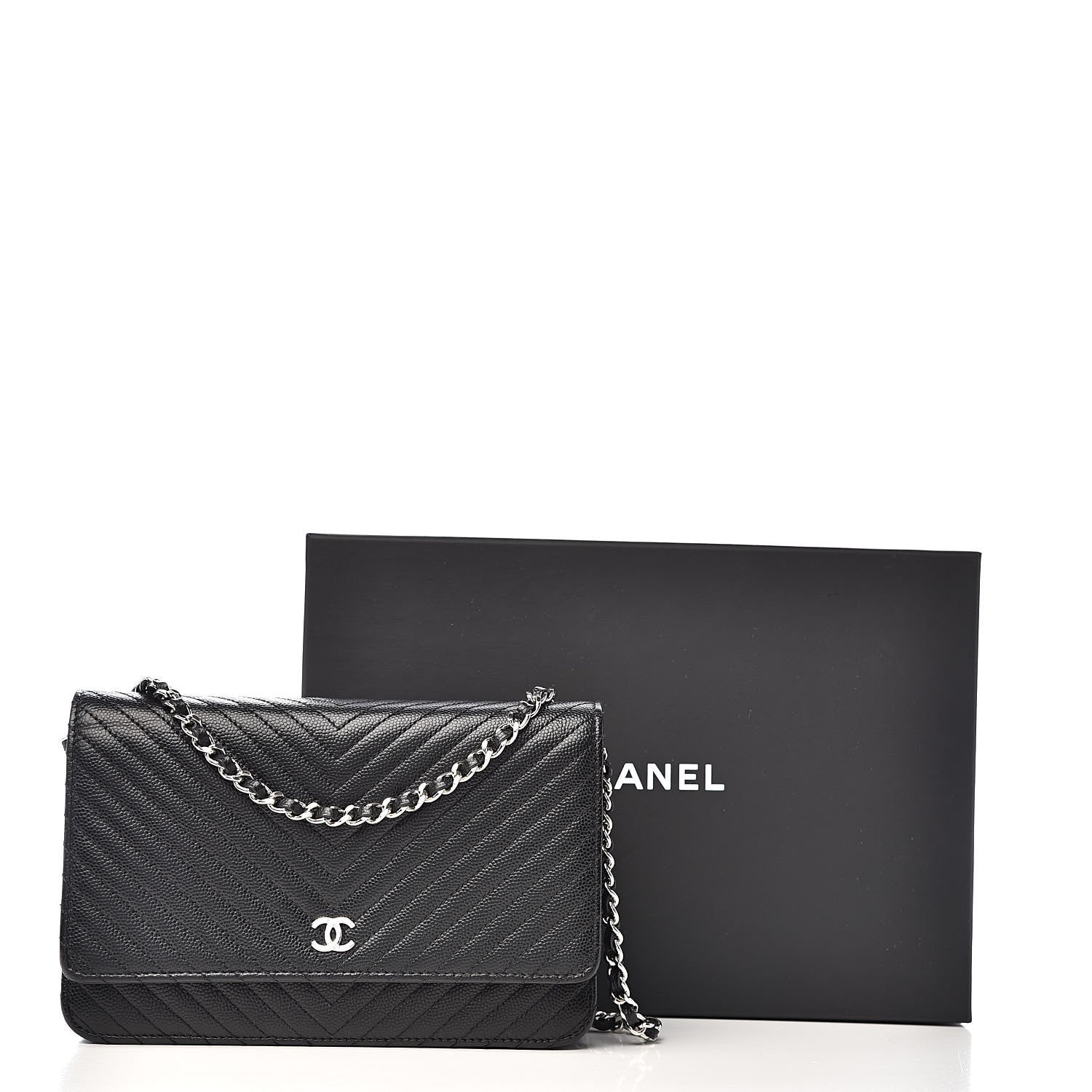 Chanel Caviar Chevron Quilted Wallet On Chain WOC Black 11 of 11