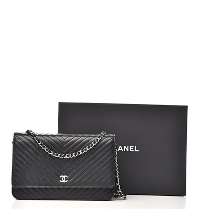 Chanel Caviar Chevron Quilted Wallet On Chain WOC Black 11 of 11