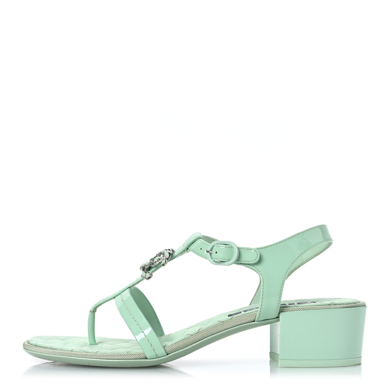 Chanel Patent CC Logo Thong Sandals 38.5 Green 1 of 13
