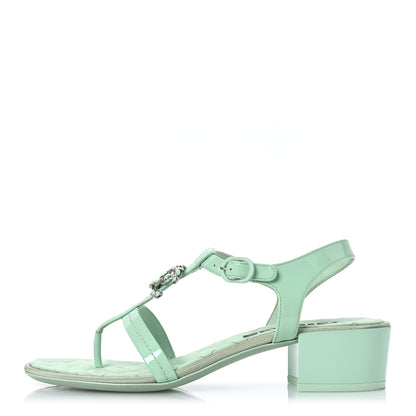 Chanel Patent CC Logo Thong Sandals 38.5 Green 1 of 13