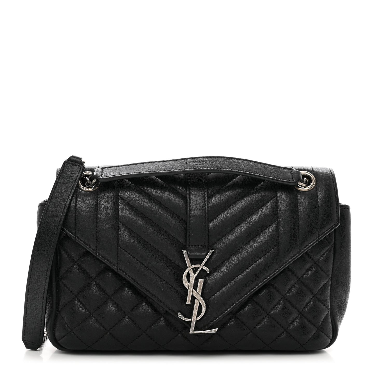 Sheepskin Tri-Quilt Monogram Medium College Bag Black