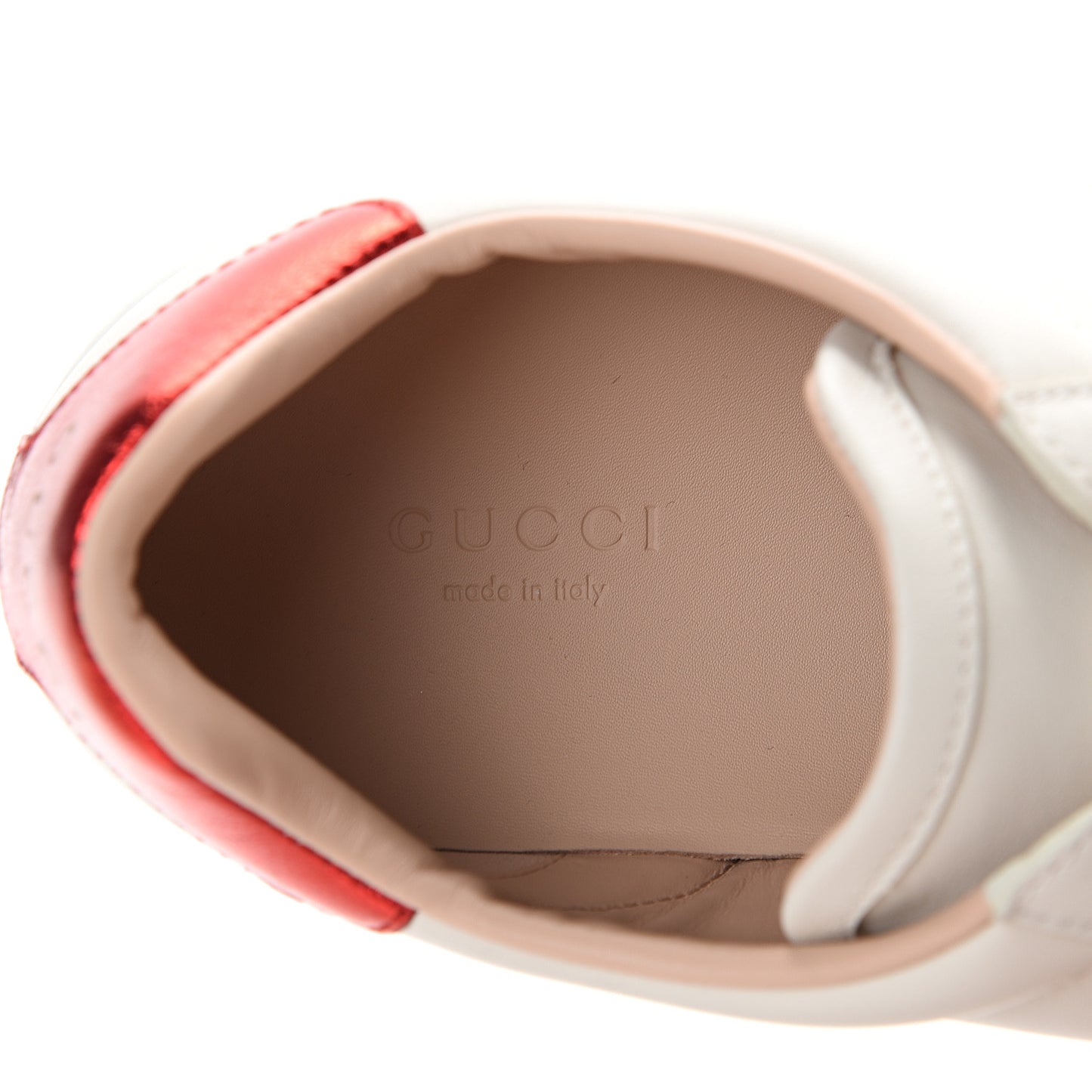 Calfskin Stripe Womens New Ace Sneakers 37.5 New Mystic White Ecru Red Flame
