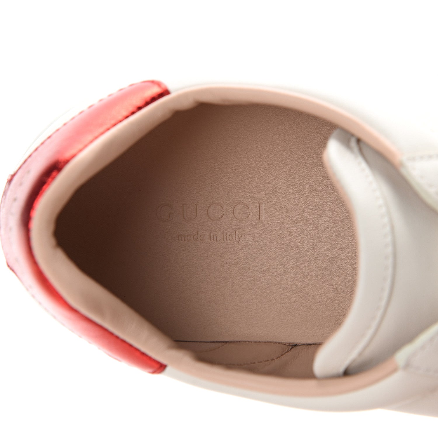 Gucci Calfskin Stripe Womens New Ace Sneakers 37.5 New Mystic White Ecru Red Flame 7 of 8