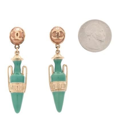 Chanel Metal Enamel CC Greek Urn Vase Amphora Drop Earrings Blue Pink Gold 2 of 6