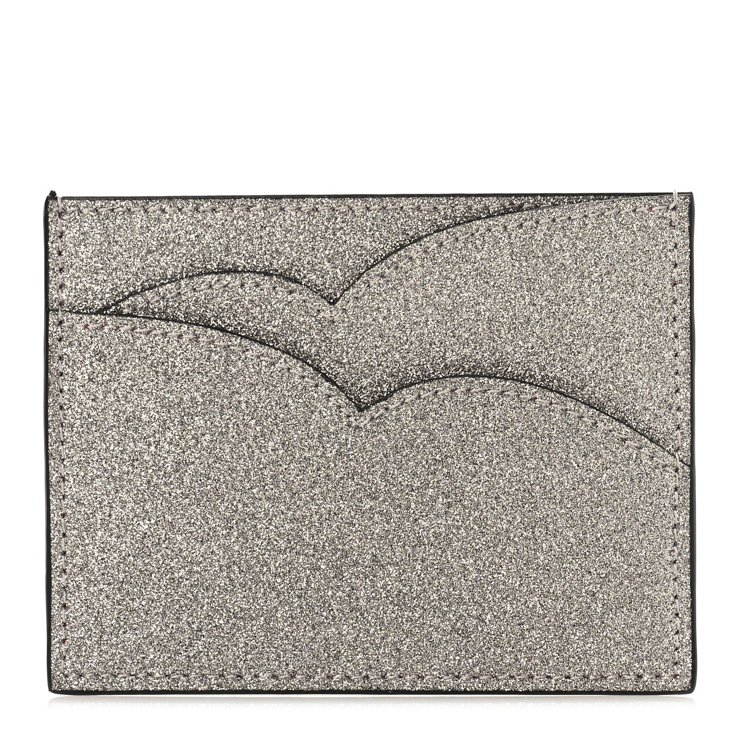 Christian Louboutin Calfskin Hot Chick Glitter Card Holder Silver 1 of 9