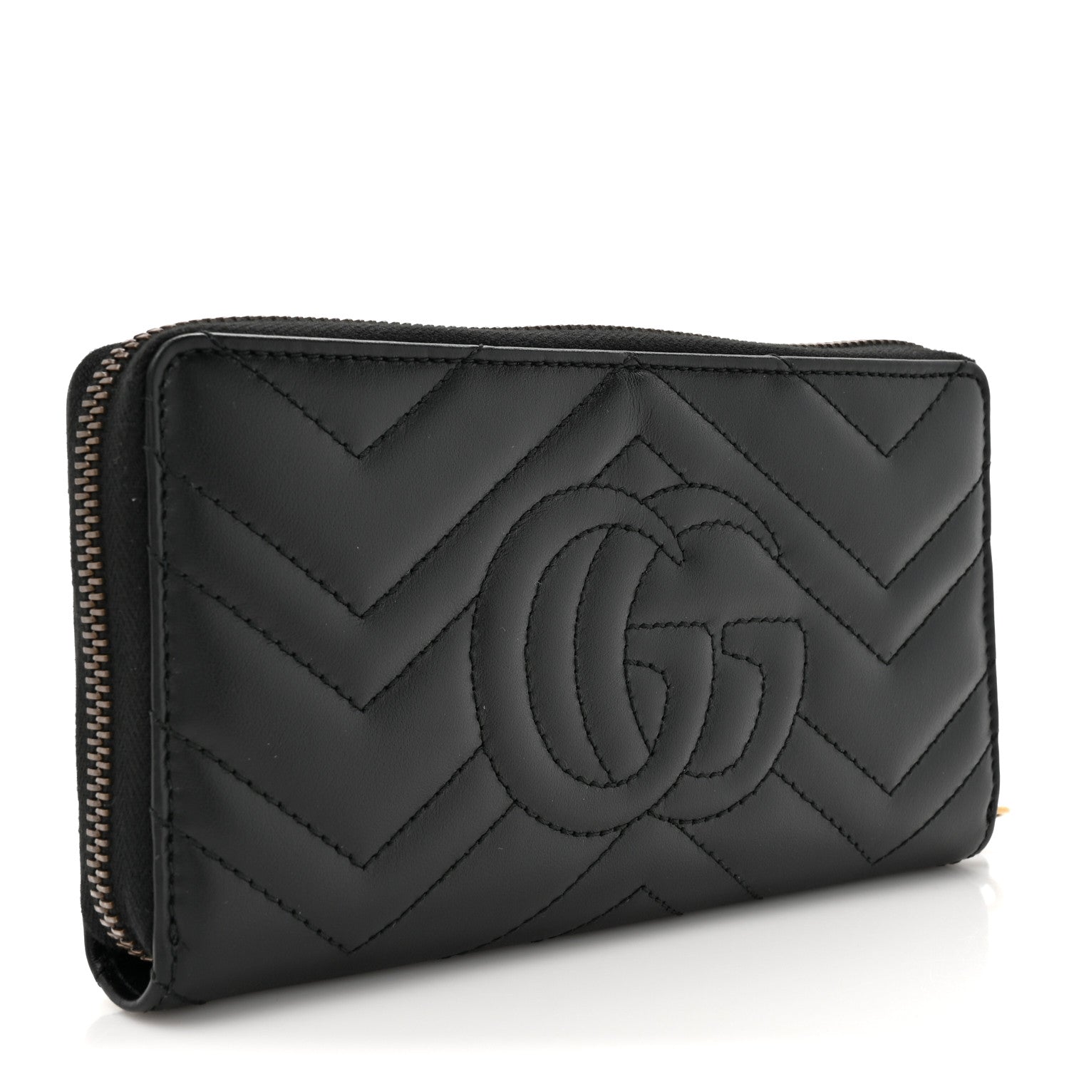 Gucci Calfskin Matelasse GG Marmont Zip Around Wallet Black 3 of 9