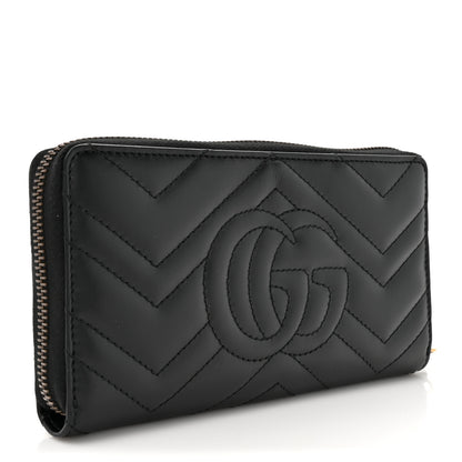 Gucci Calfskin Matelasse GG Marmont Zip Around Wallet Black 3 of 9
