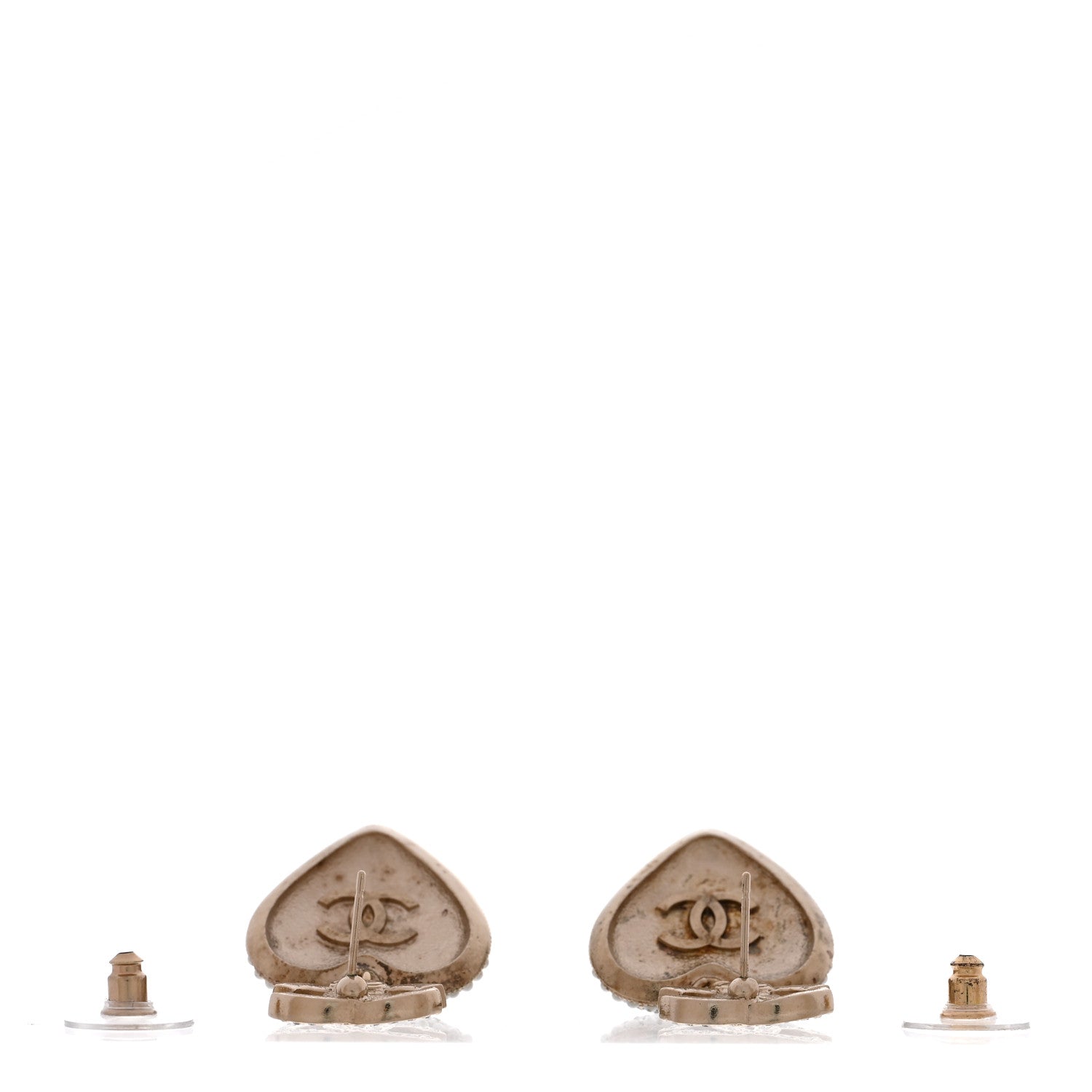 Chanel Pearl Crystal CC Heart Drop Earrings Gold White 3 of 4