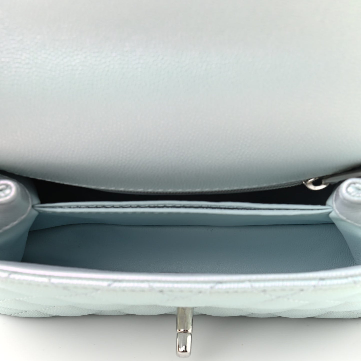 Iridescent Caviar Quilted Extra Mini Coco Handle Flap Light Blue
