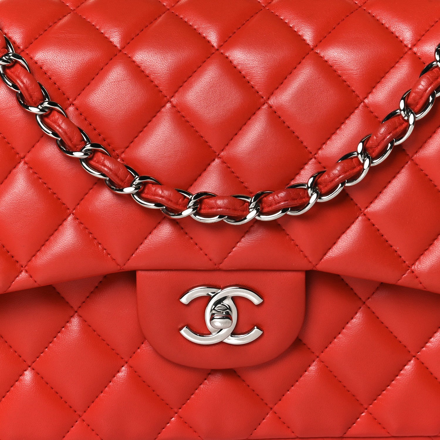 Chanel Lambskin Quilted Jumbo Double Flap Red 8 of 13
