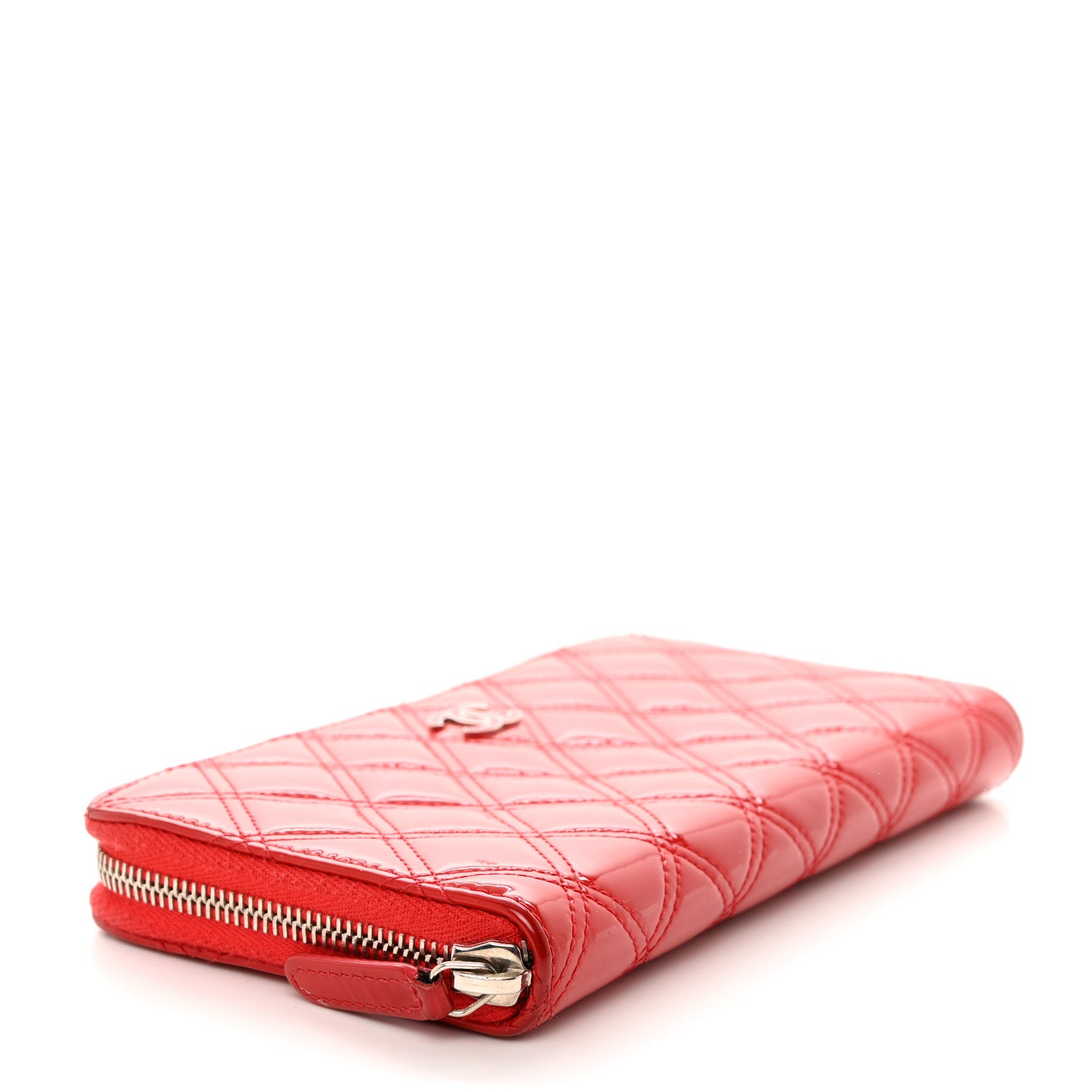 Chanel Patent Quilted Double Stitched Zip Around Wallet Red 4 of 12