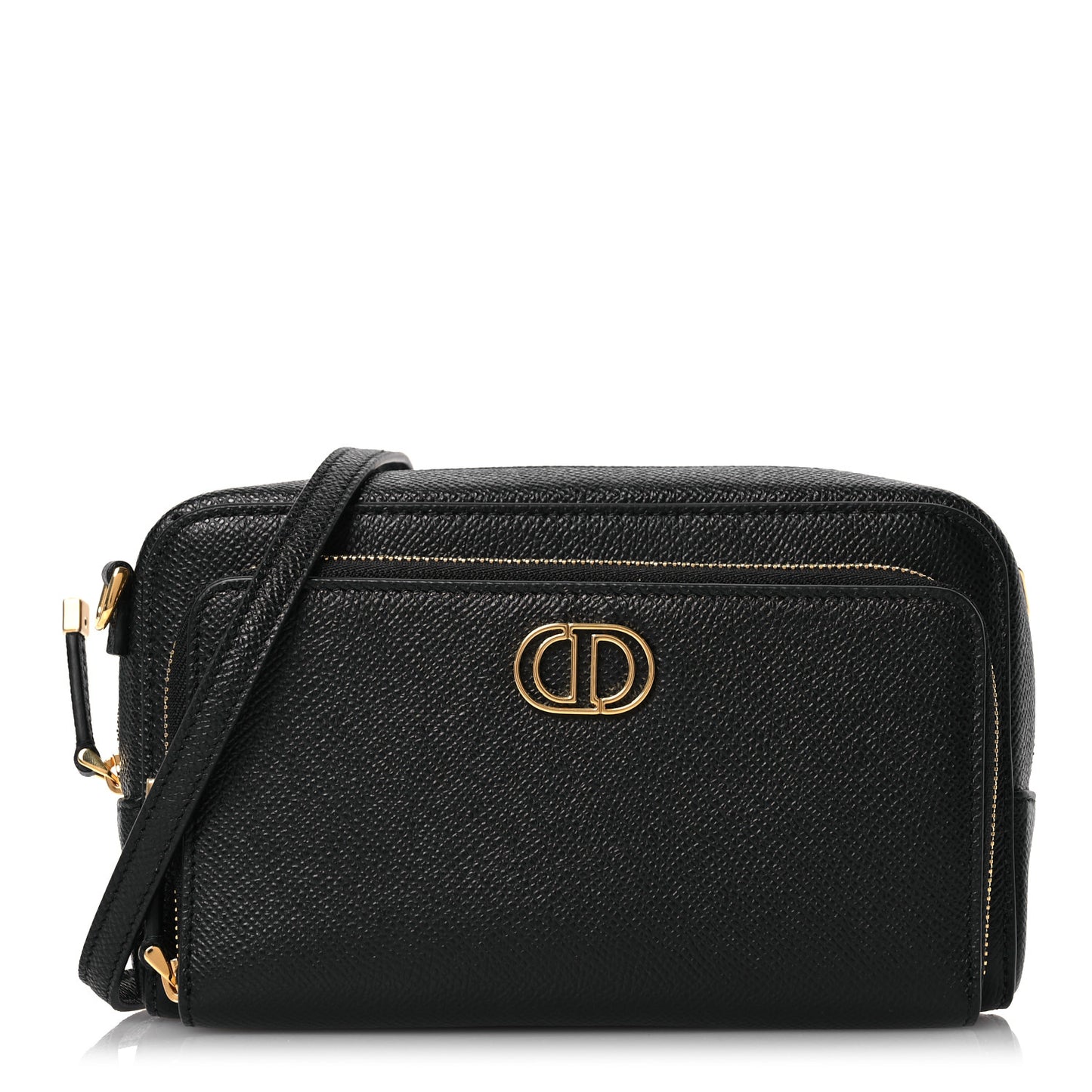 Grained Calfskin Caro Double Pouch Black