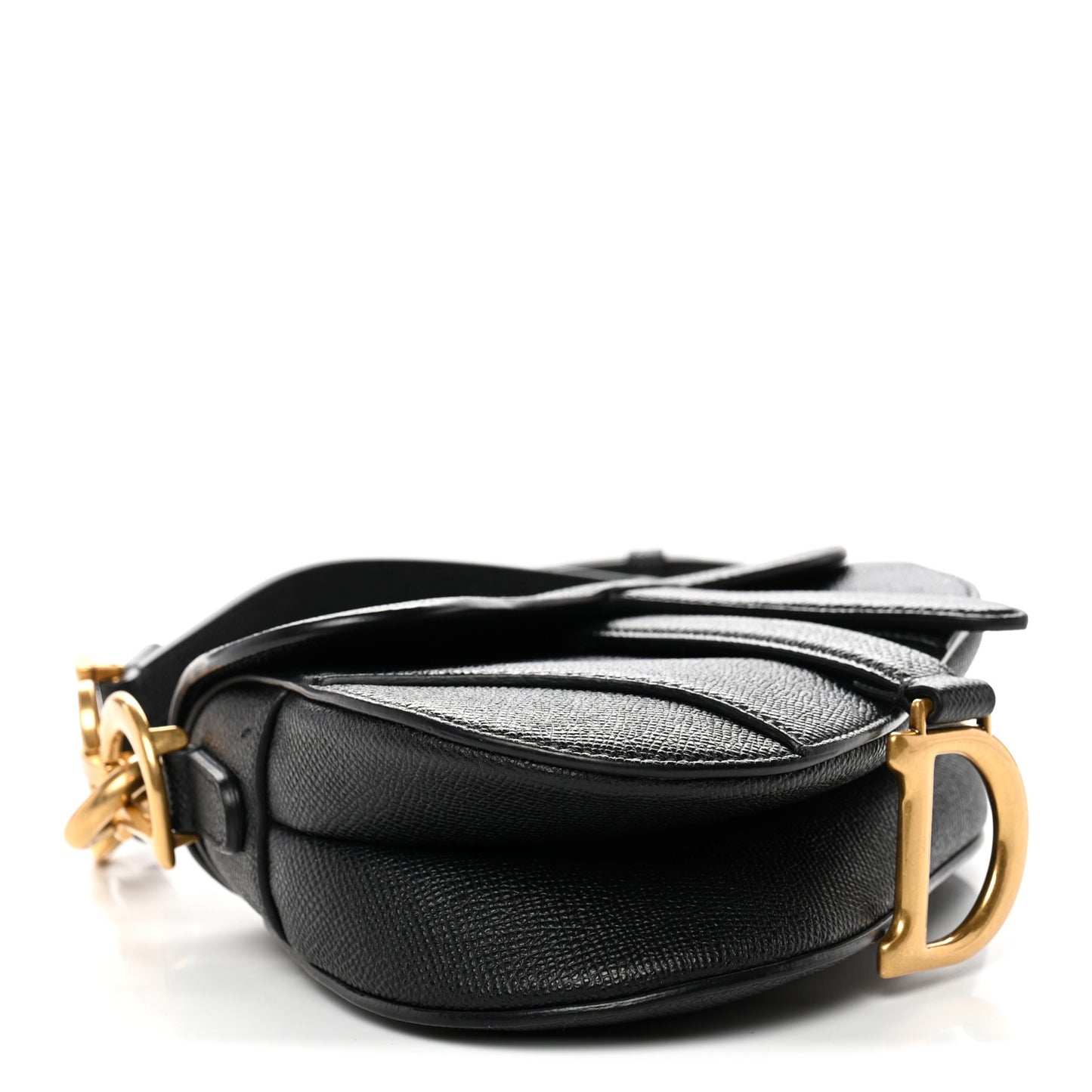 Grained Calfskin Mini Saddle Bag With Strap Black