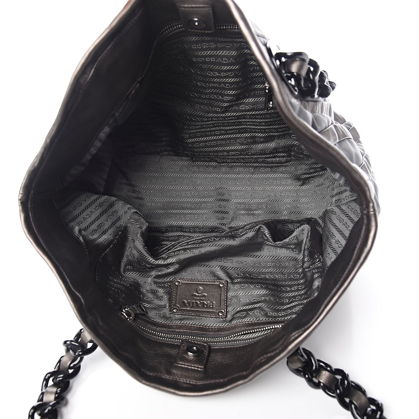 Metallic Nappa Tessuto Nylon Mordore Stripes Tote Grey
