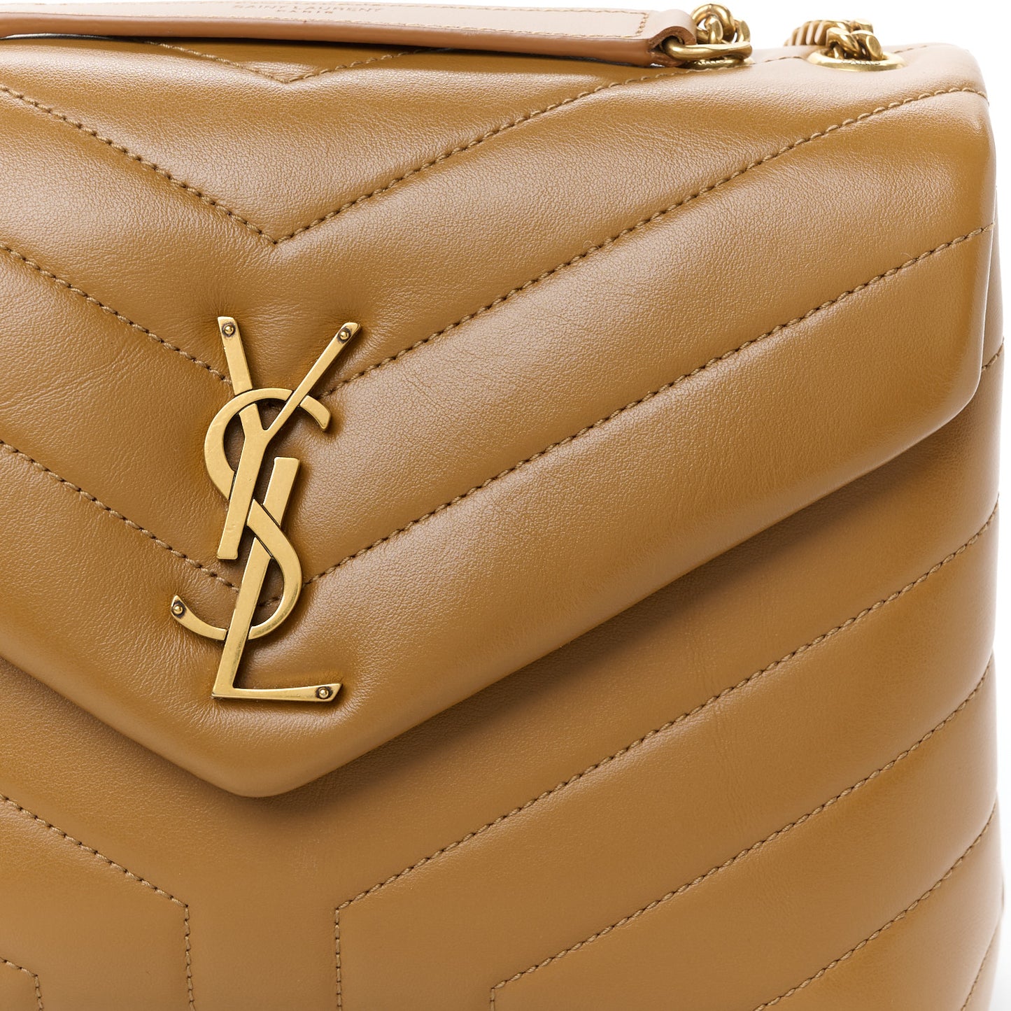 Calfskin Y Quilted Monogram Small Loulou Chain Satchel Dark Natural