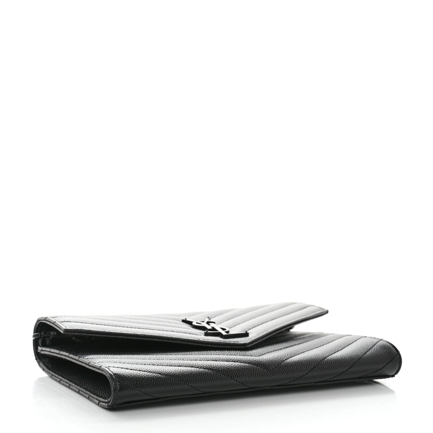 Saint Laurent Grain De Poudre Matelasse Chevron Monogram Envelope Clutch Black 4 of 7