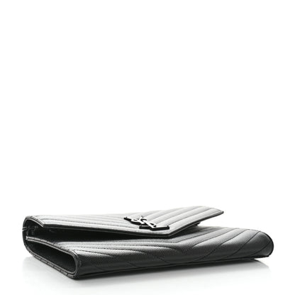 Saint Laurent Grain De Poudre Matelasse Chevron Monogram Envelope Clutch Black 4 of 7