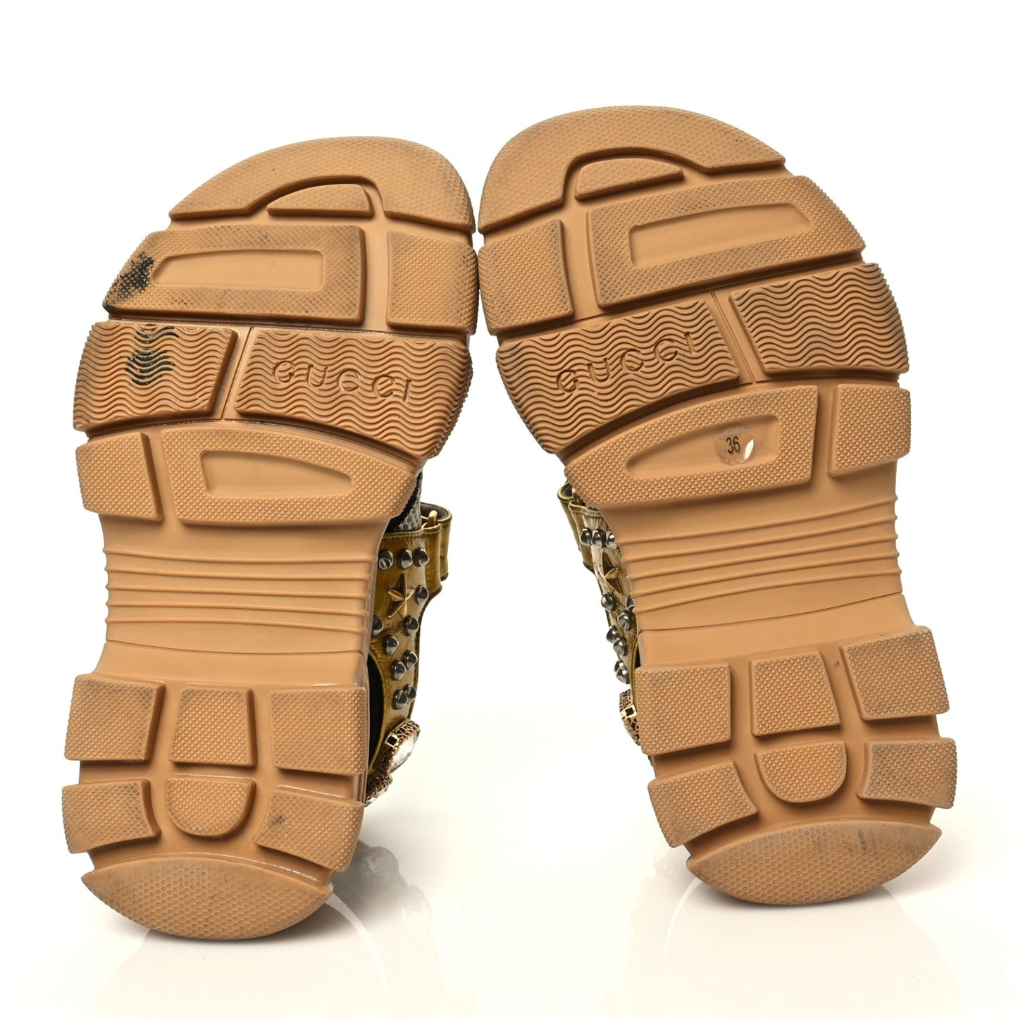 Silk Calfskin Mesh Crystal Embellished Studded Womens Aguru Sandals 36 Gold