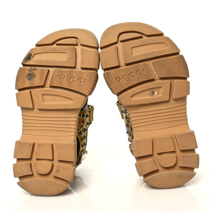 Gucci Silk Calfskin Mesh Crystal Embellished Studded Womens Aguru Sandals 36 Gold 5 of 9