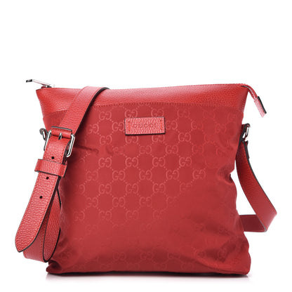 Gucci Nylon Monogram Dollar Calfskin Flat Messenger Bag Vibrant Red 1 of 10