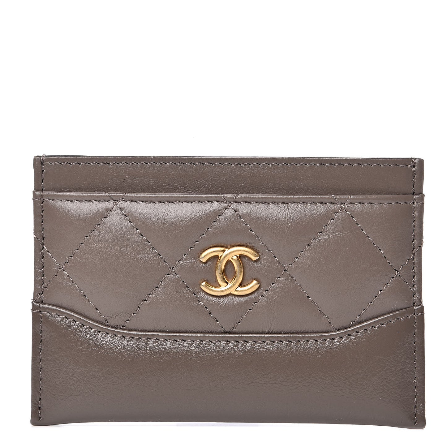 Aged Calfskin Quilted Gabrielle Card Holder Wallet Grey
