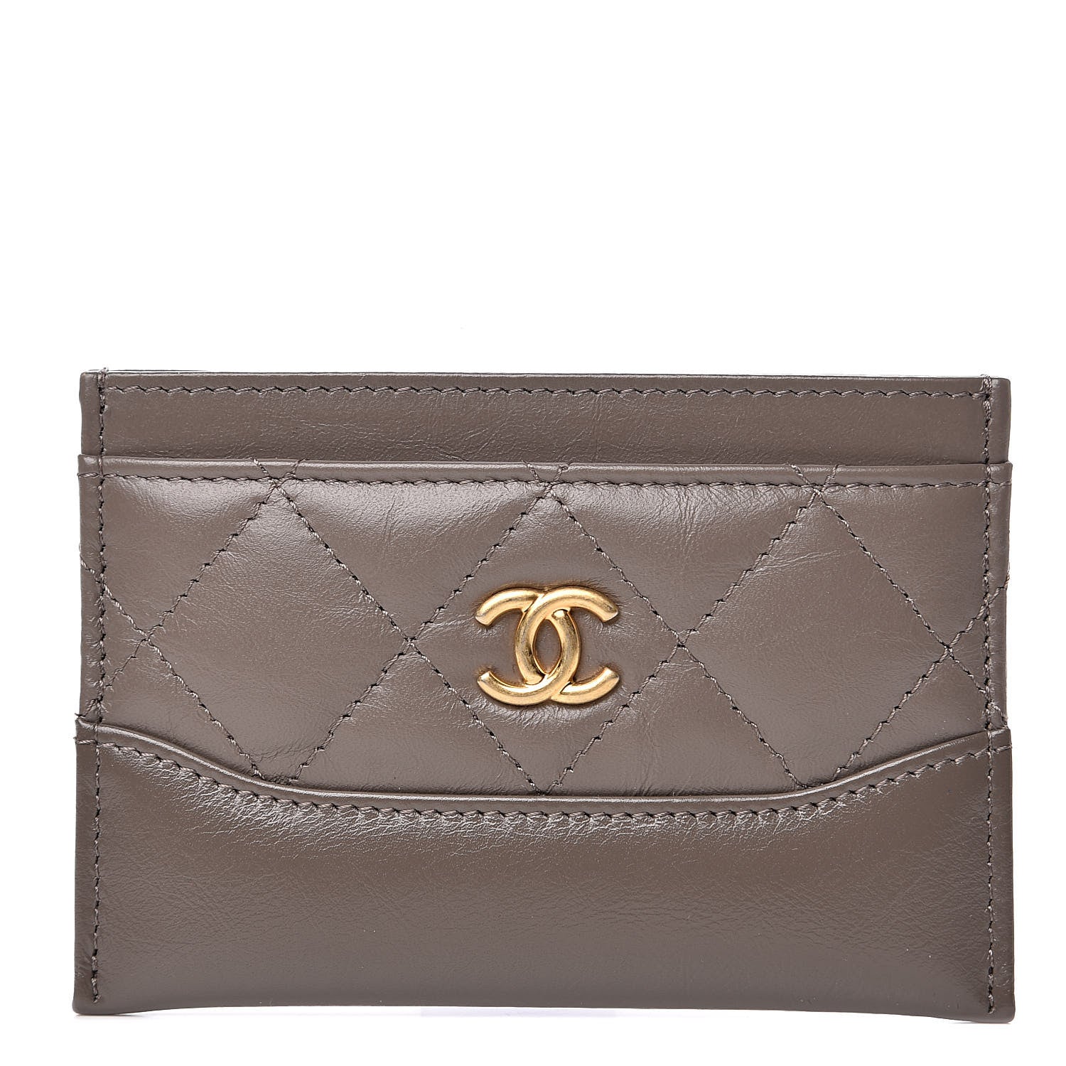 Chanel Aged Calfskin Quilted Gabrielle Card Holder Wallet Grey 1 of 9