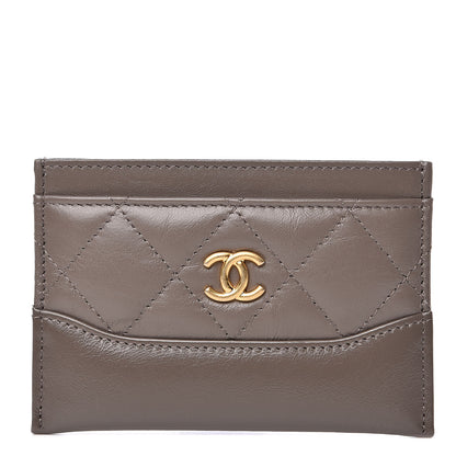 Chanel Aged Calfskin Quilted Gabrielle Card Holder Wallet Grey 1 of 9