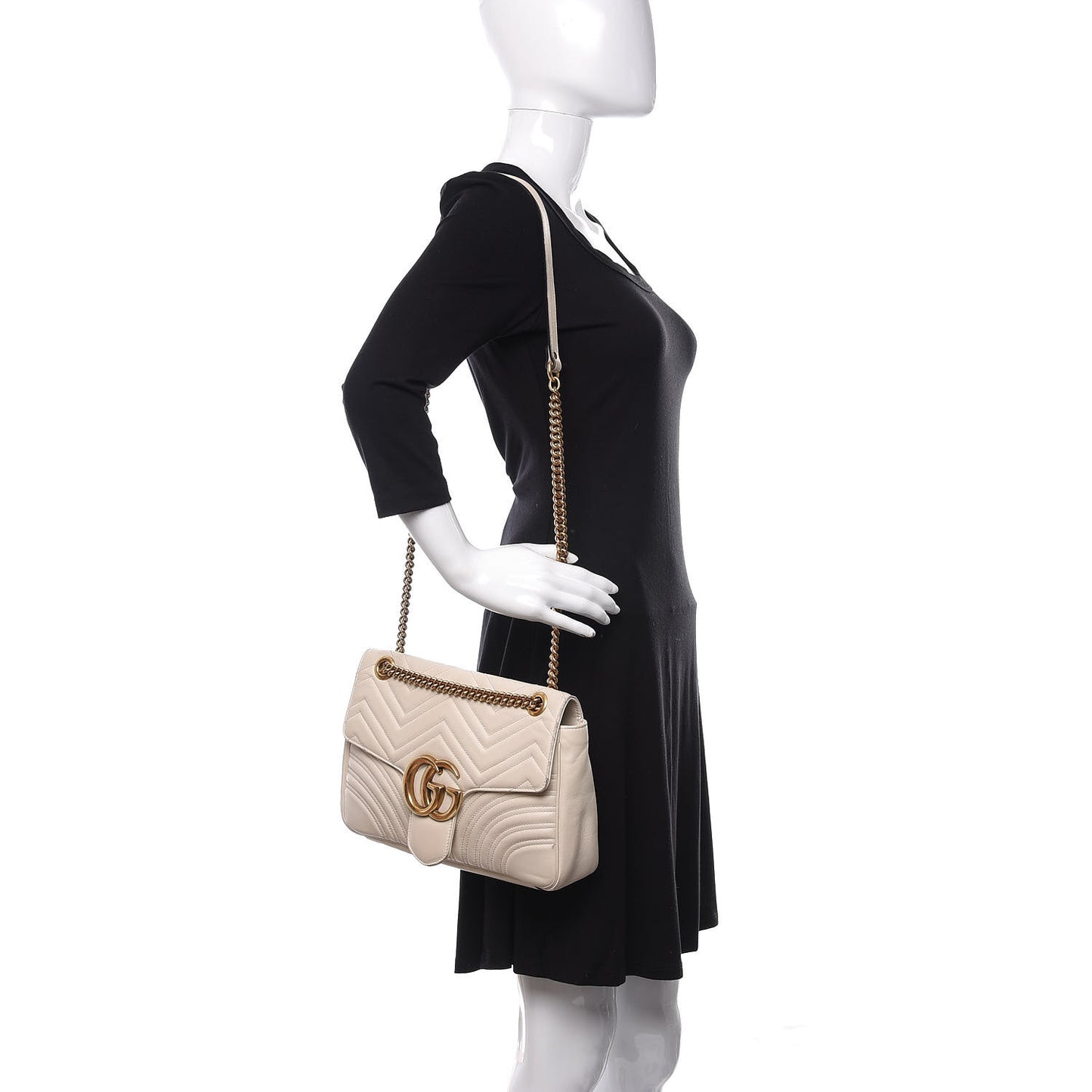 Calfskin Matelasse Medium GG Marmont Shoulder Bag White