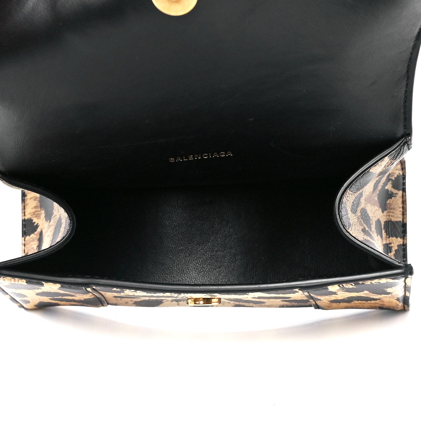 Smooth Calfskin Leopard Print Hourglass Top Handle Bag XS Beige