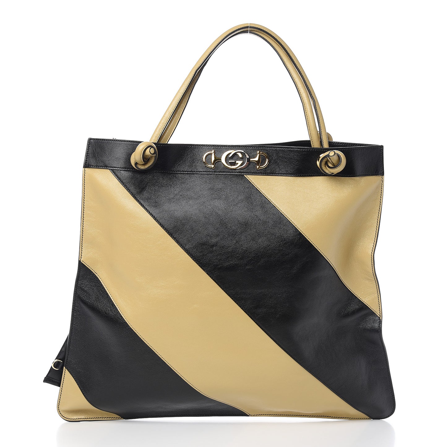 Smooth Calfskin Diagonal Striped Zumi Tote Black Beige