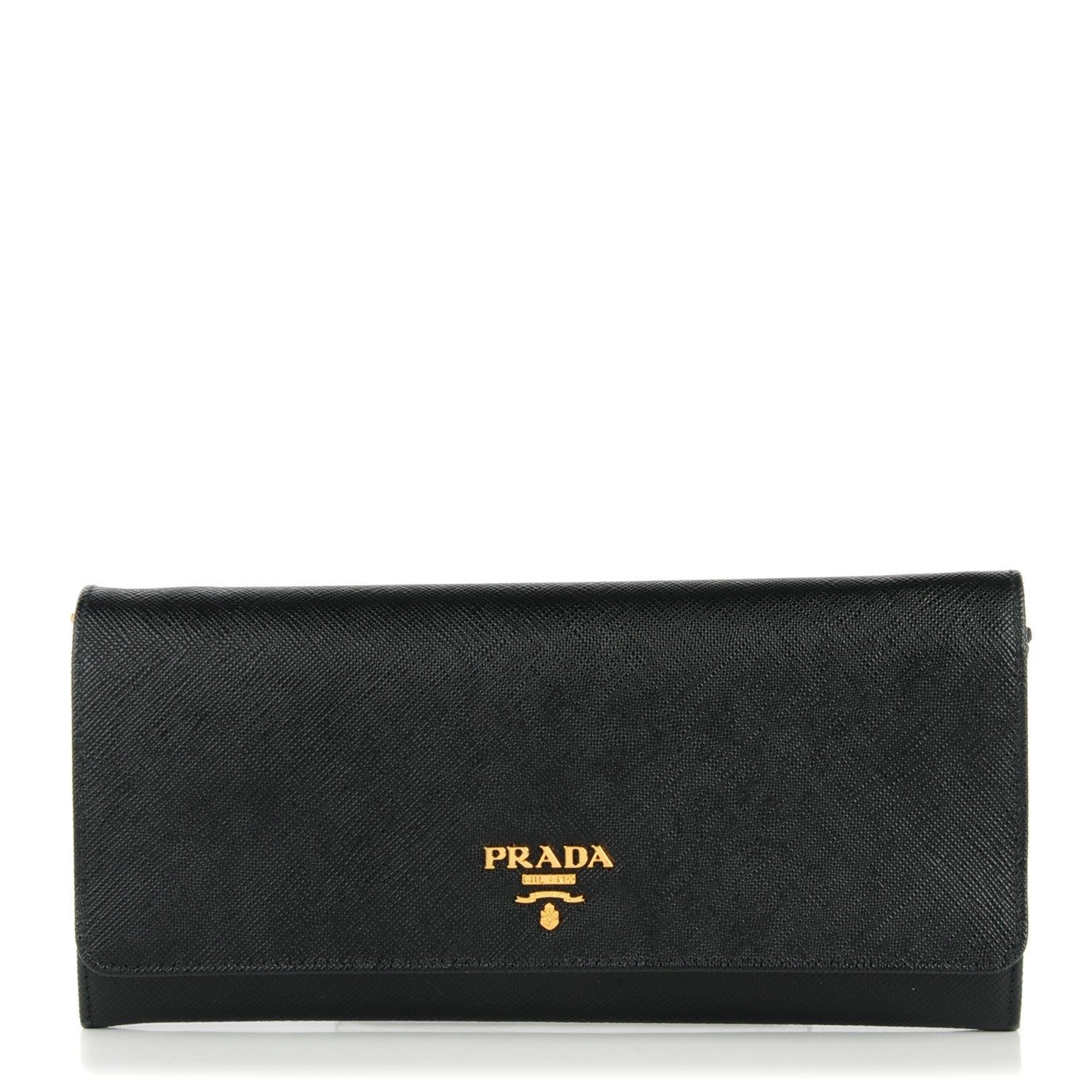 Prada Saffiano Metal Oro Chain Wallet Nero Black 1 of 7