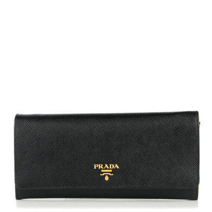 Prada Saffiano Metal Oro Chain Wallet Nero Black 1 of 7