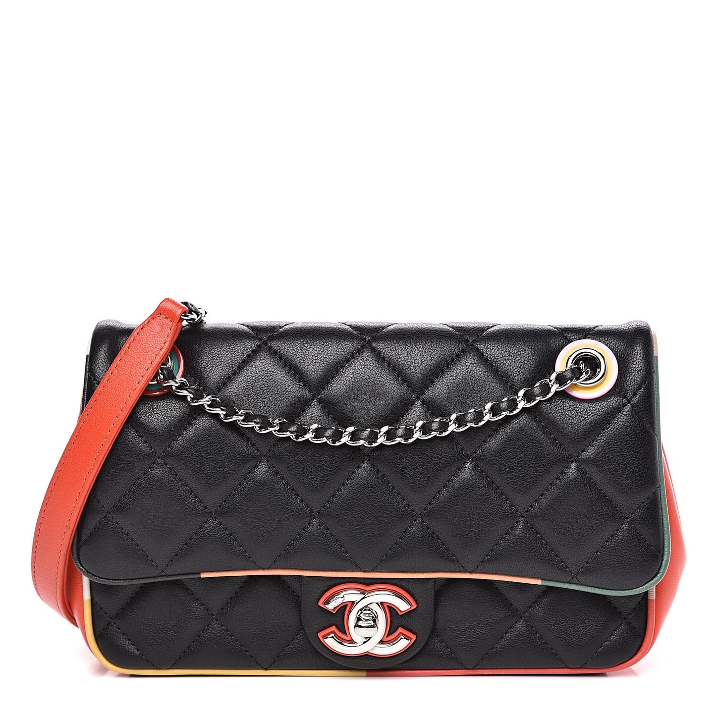 Lambskin Plexiglass Quilted Small Cuba Color Flap Black Multicolor