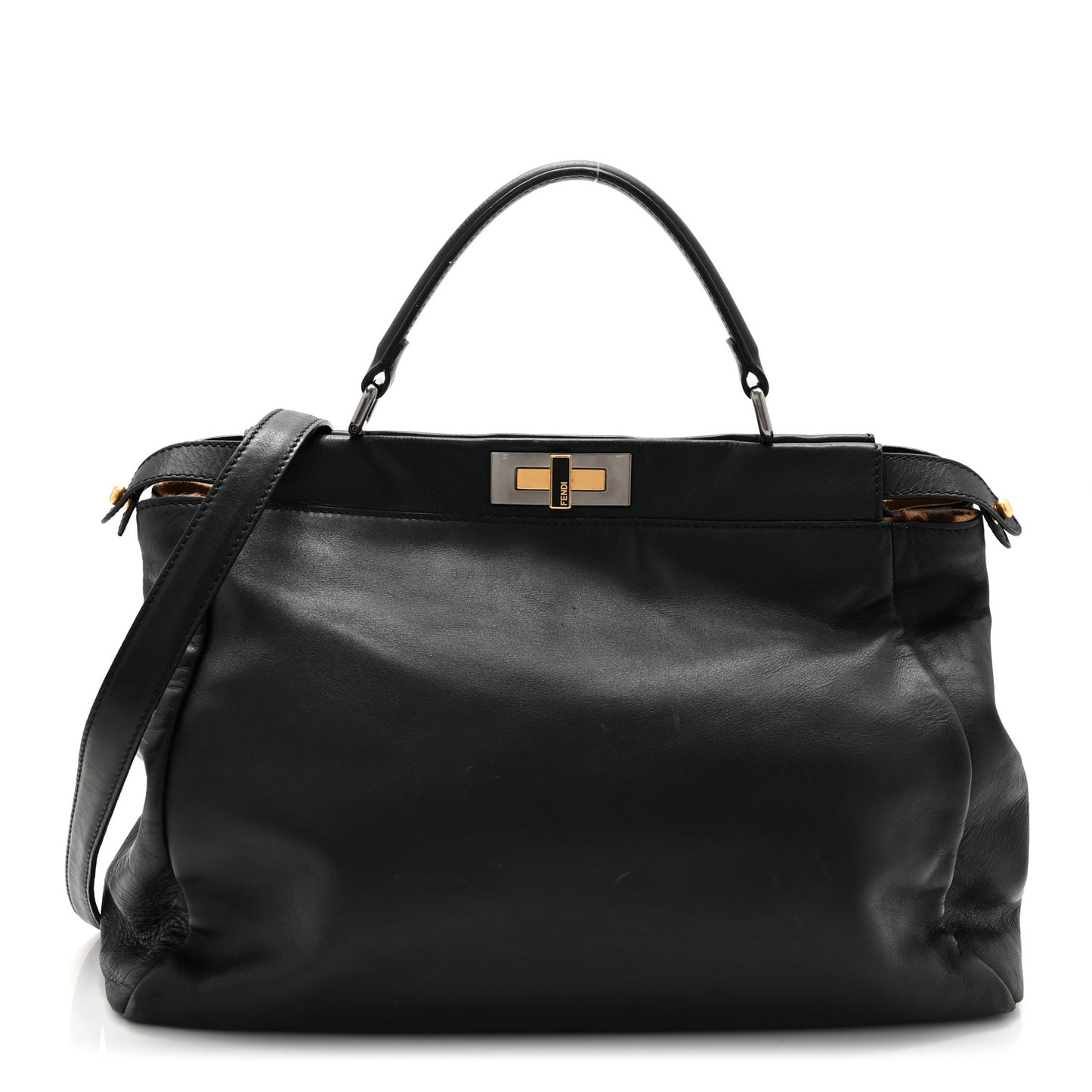 Calfskin Calf Hair Leopard Print Large Peekaboo Iconic Satchel Black