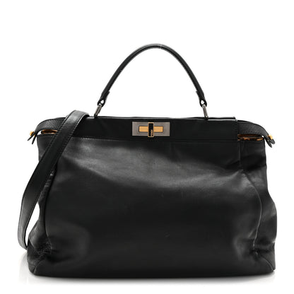 Fendi Calfskin Calf Hair Leopard Print Large Peekaboo Iconic Satchel Black 1 of 13