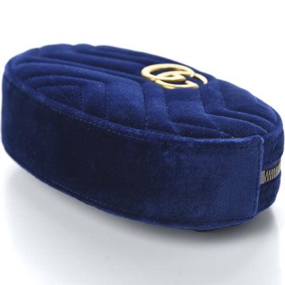 Gucci Velvet Matelasse GG Marmont Belt Bag 85 34 Cobalt Blue 7 of 10