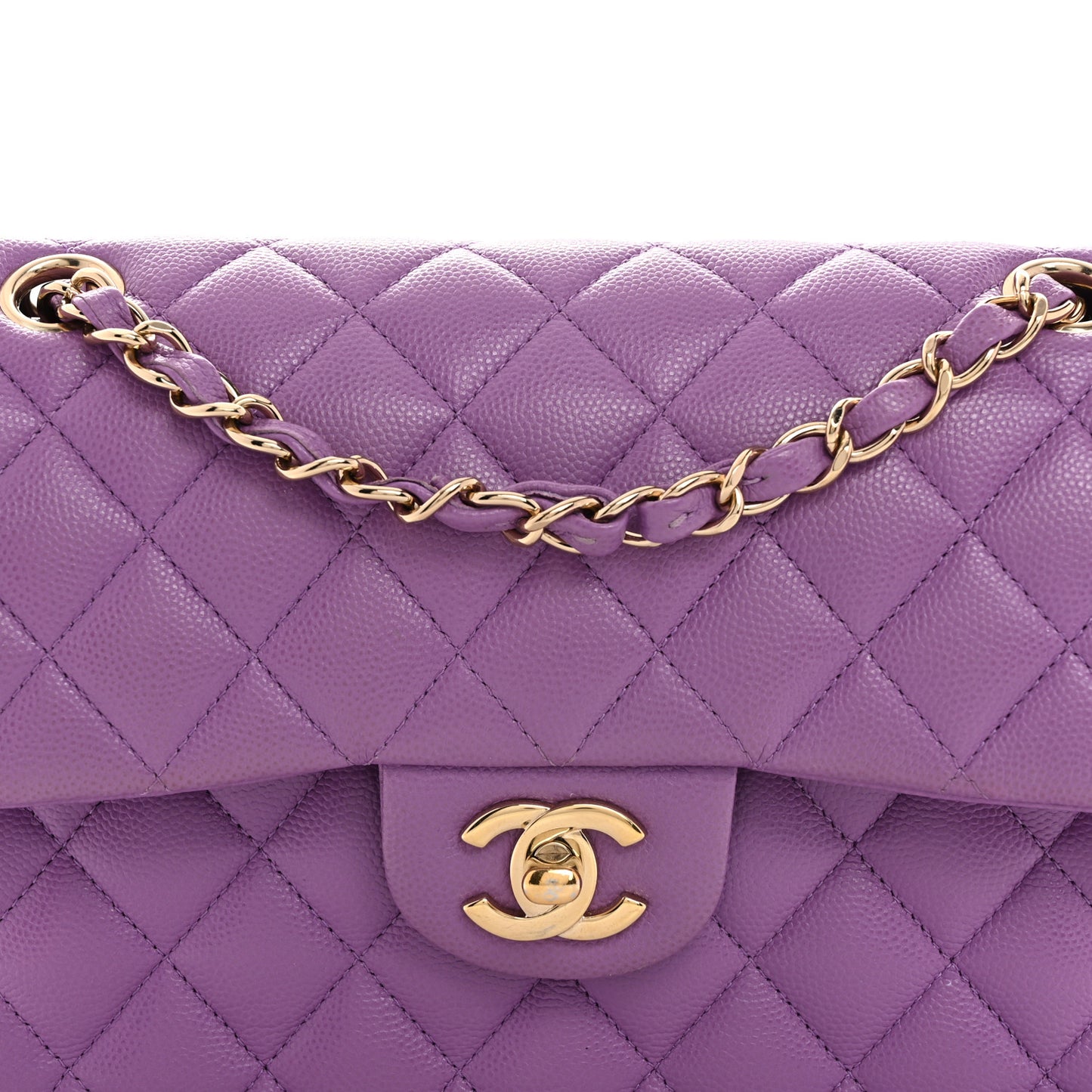 Caviar Quilted Small Double Flap Purple
