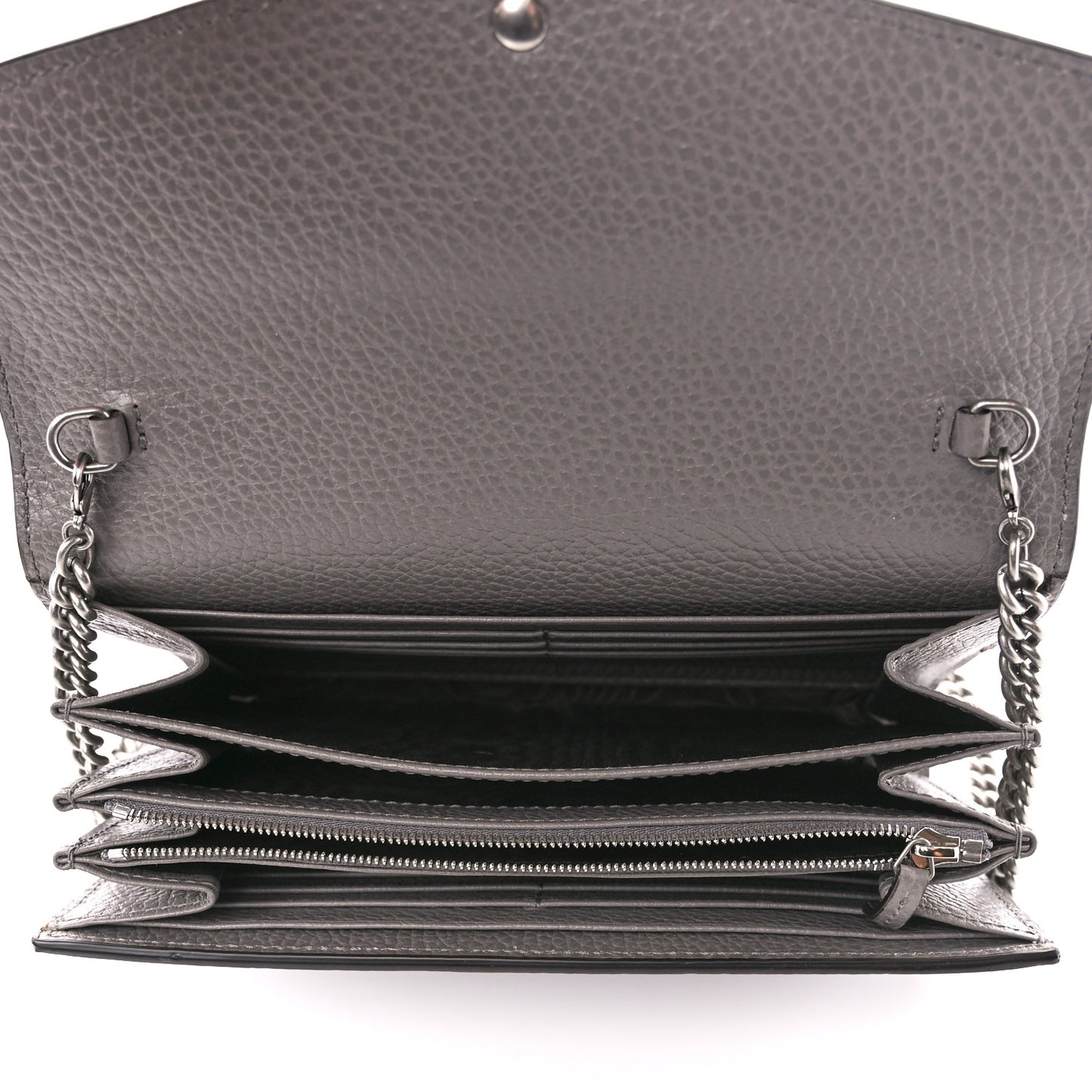 Dollar Calfskin Crystal Mini Dionysus Chain Wallet Dusty Grey Black Diamond