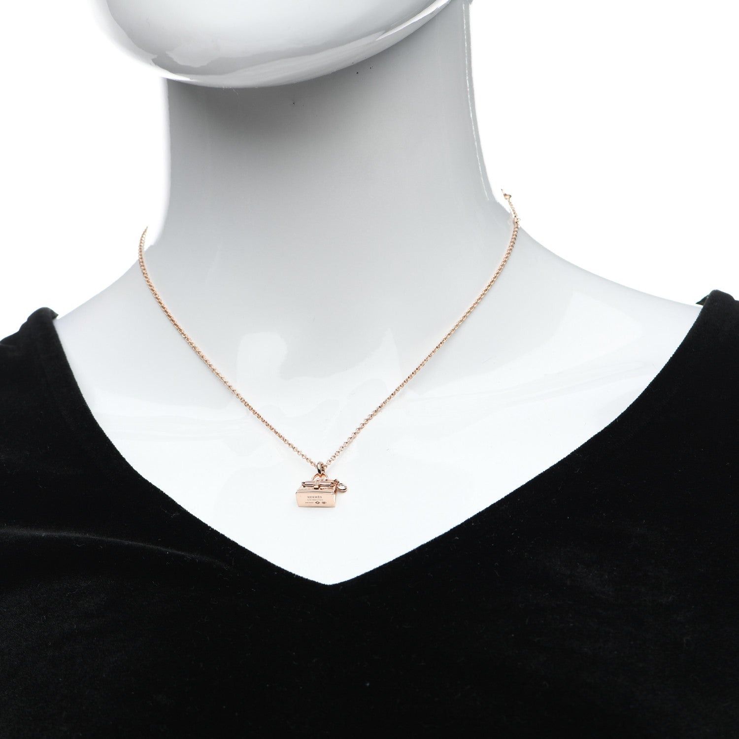 Hermes 18K Rose Gold Diamond Birkin Pendant Necklace 2 of 5