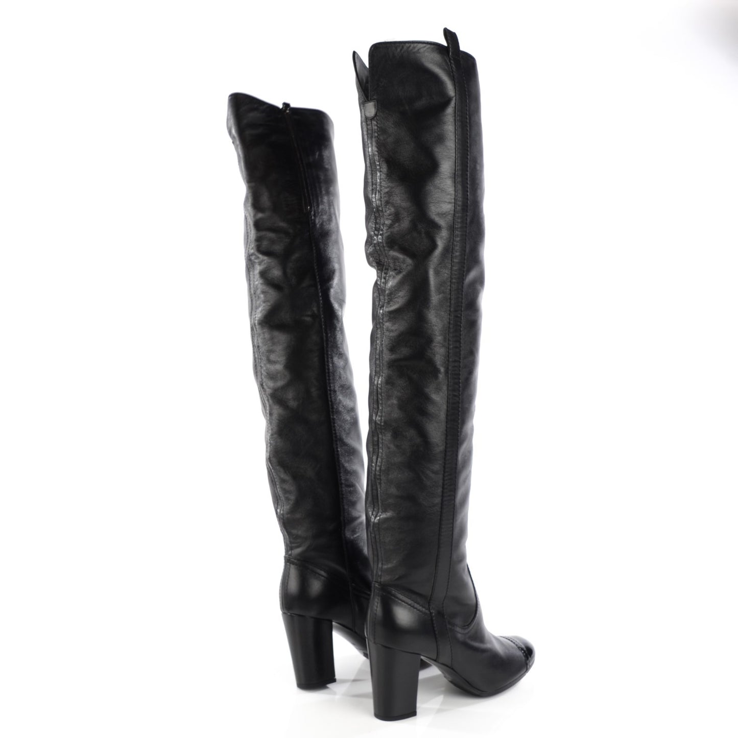 Lambskin Patent Cap Toe Over The Knee Boots 40 Black