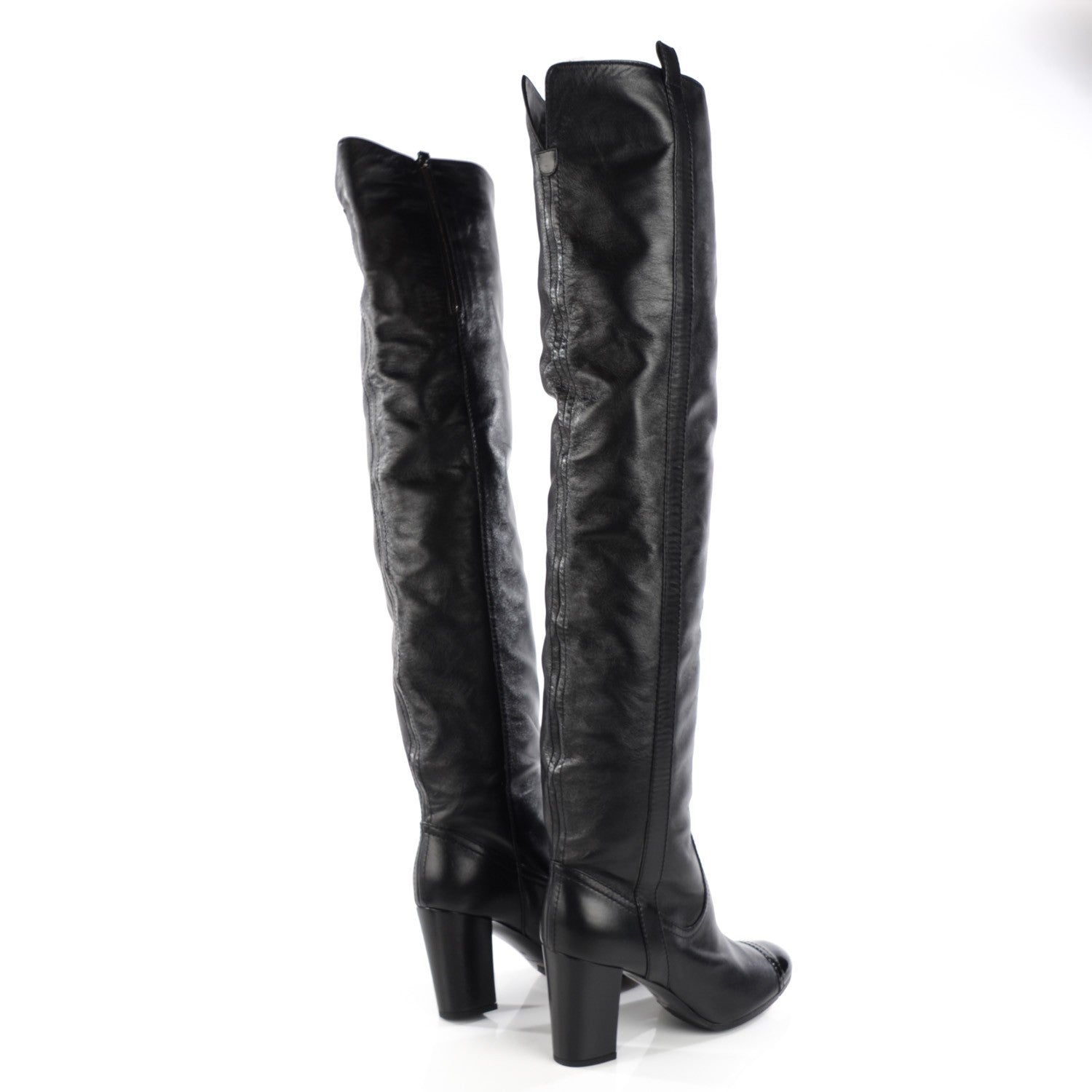Chanel Lambskin Patent Cap Toe Over The Knee Boots 40 Black 4 of 7