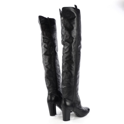 Chanel Lambskin Patent Cap Toe Over The Knee Boots 40 Black 4 of 7
