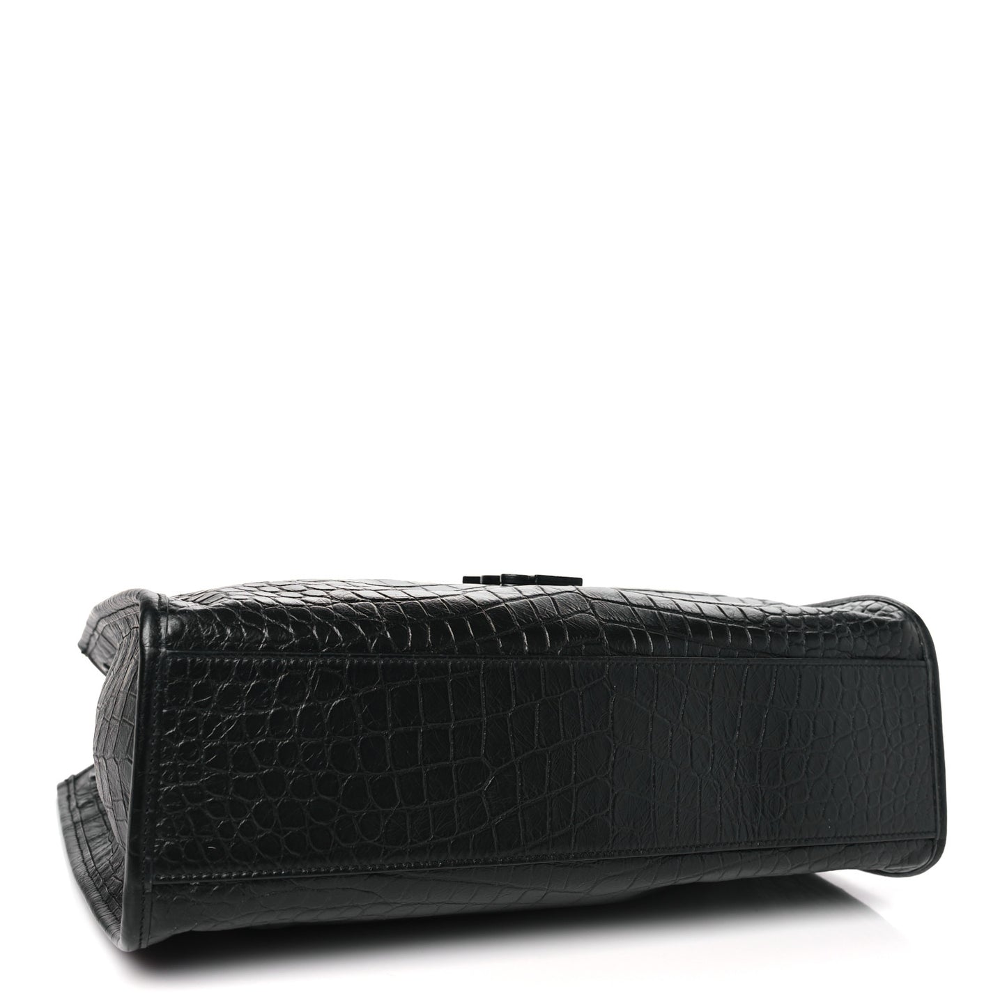 Calfskin Crocodile Embossed Monogram Medium Niki Shopping Bag Black