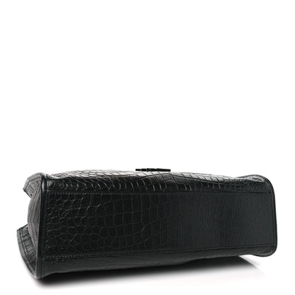 Saint Laurent Calfskin Crocodile Embossed Monogram Medium Niki Shopping Bag Black 4 of 9