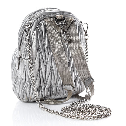 Miu Miu Metallic Nappa Matelasse Lux Mini Backpack Cromo 3 of 10