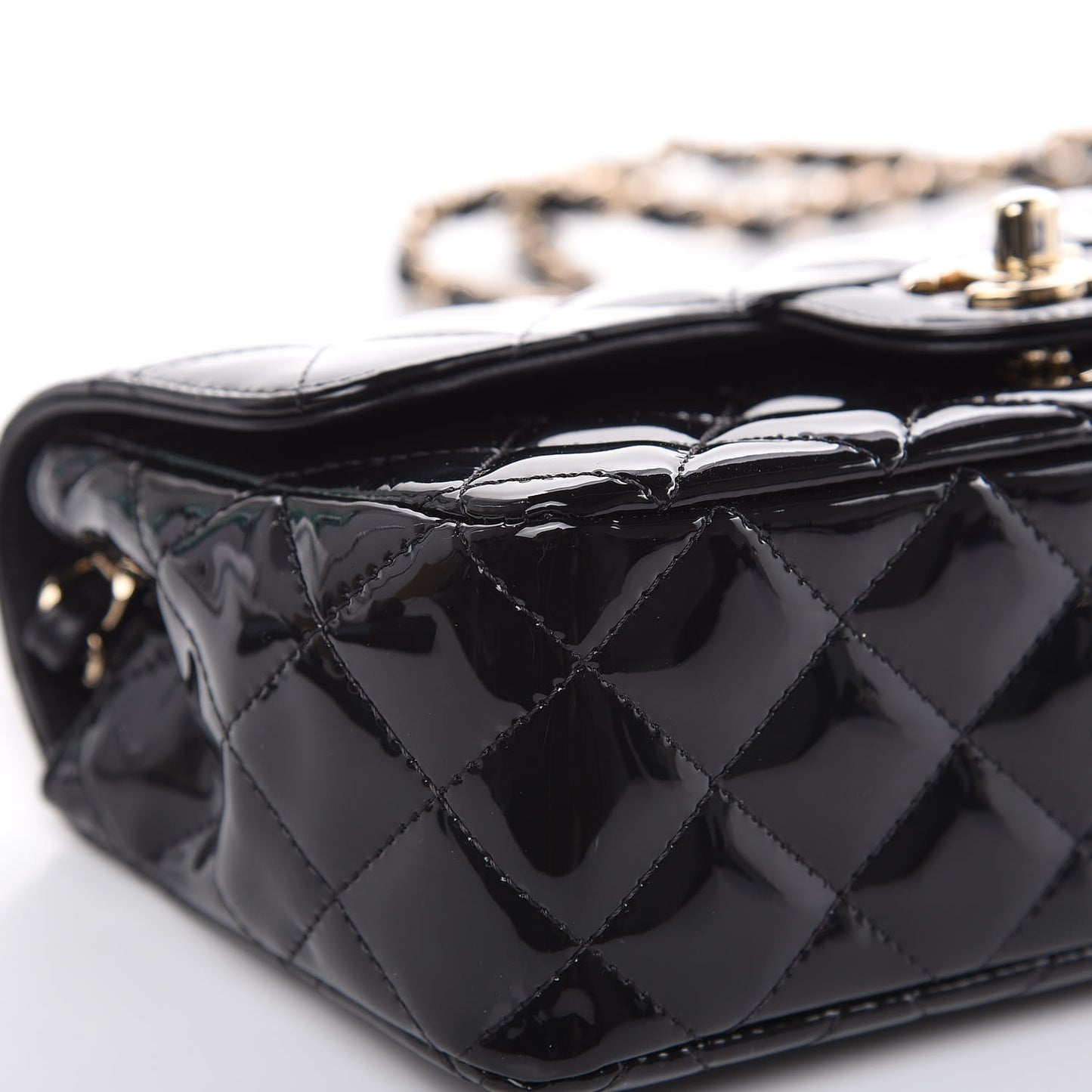 Patent Calfskin Quilted Mini Rectangular Flap Black