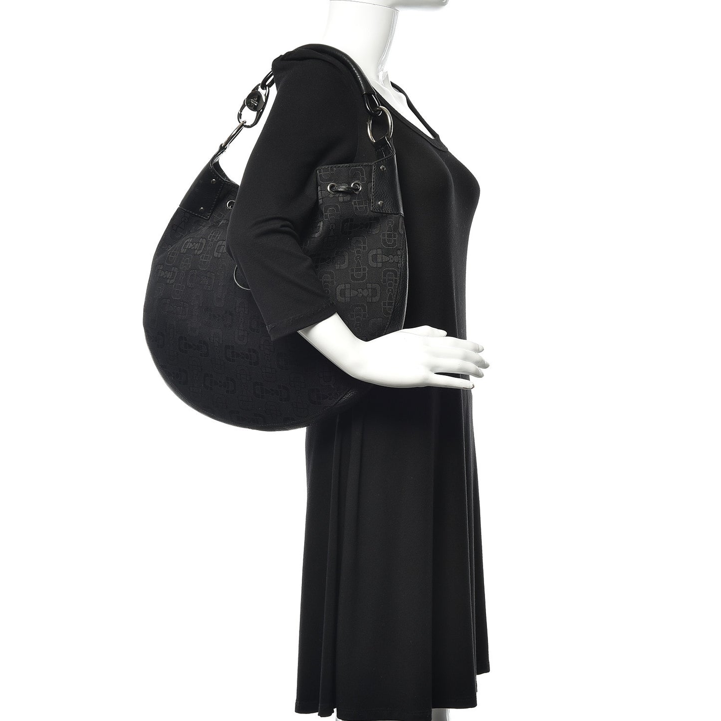 Horsebit Print Hobo Black