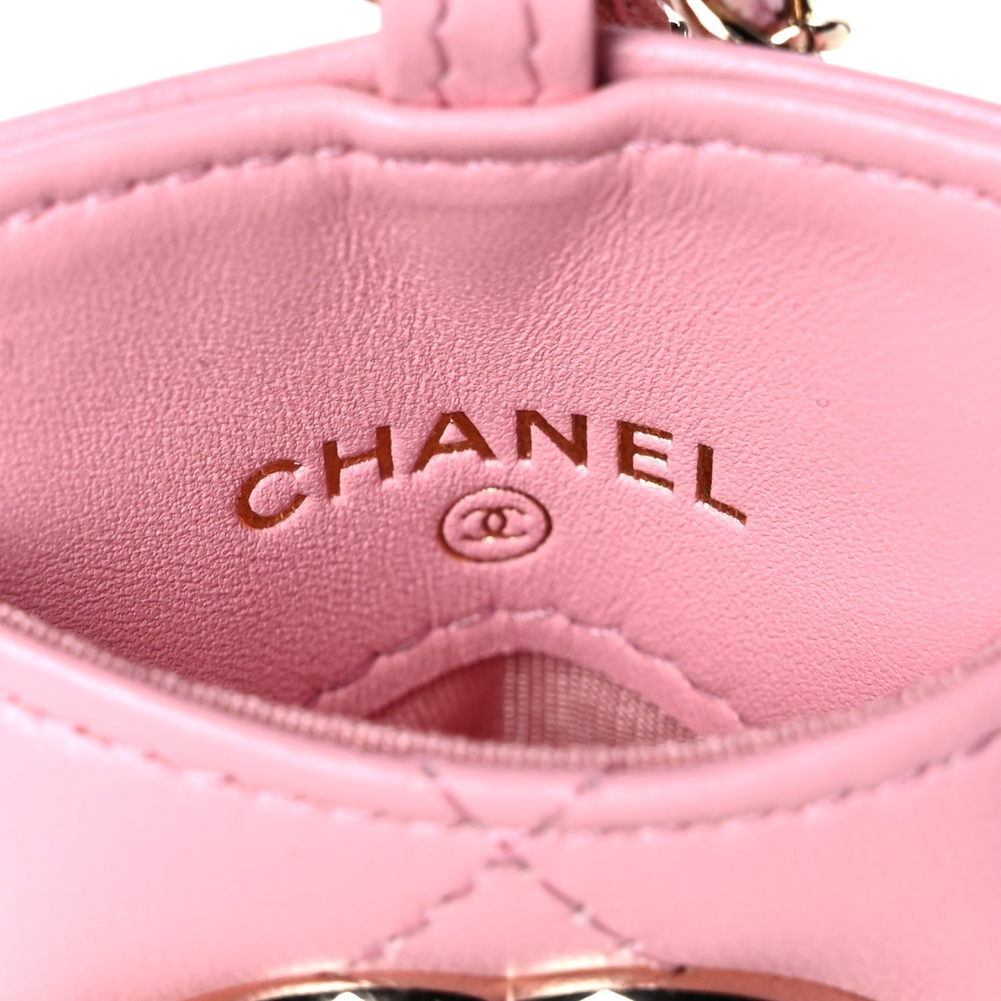 Lambskin Quilted Chanel Card Holder On Chain Pink
