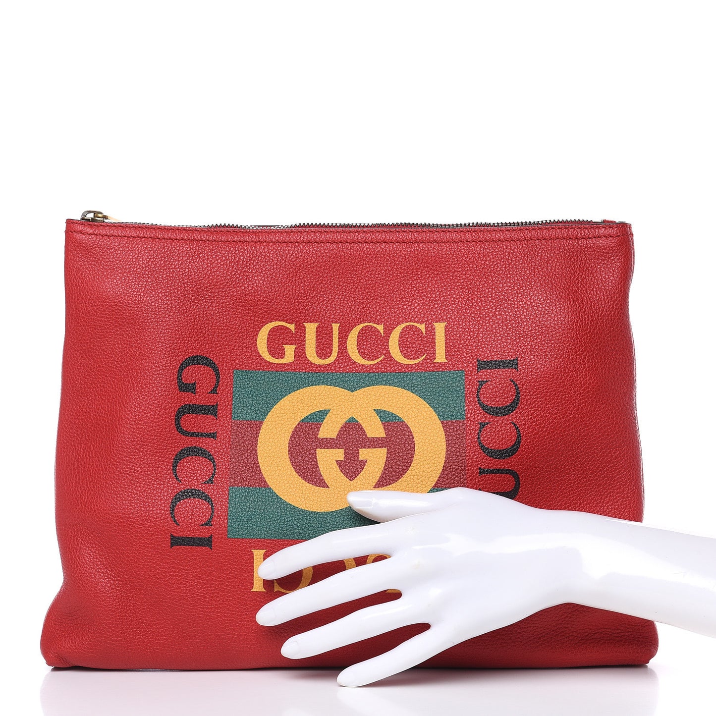 Pebbled Calfskin Medium Logo Portfolio Clutch Hibiscus Red